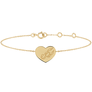 Brazalete con medalla grabada en forma de corazón - Scorpio - Oro amarillo de 9 quilates - Colección Zodiac Yours - Edenly Yours