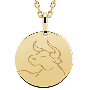 Medaglietta rotonda incisa - Taurus - oro giallo 9 carati - Collezione Zodiac Yours - Edenly Yours
