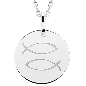 Médaille ronde gravée - Poisson - or blanc 9 carats - Collection Zodiac Yours - Edenly Yours
