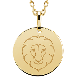 Médaille ronde gravée - Lion - or jaune 9 carats - Collection Zodiac Yours - Edenly Yours