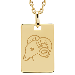 Grawerowany medalik prostokąt - Aries - 9 karatowe żółte złoto - Kolekcja Zodiac Yours - Edenly Yours