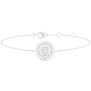 Bracelet médaille ronde - Lion - or blanc 9 carats - Collection Zodiac Yours - Edenly Yours
