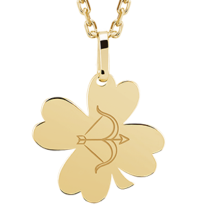 Clover medal engraved - Sagittarius - 9K yellow gold - Zodiac Yours Collection - Edenly Yours