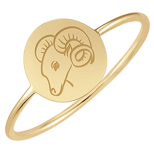Pierścionek z okrągłym medalionem z grawerem - Aries - 9 karatowe żółte złoto - Kolekcja Zodiac Yours - Edenly Yours