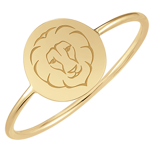 Runder Medaillonring mit Gravur - Leo - Gelbgold, 9 Karat - Kollektion Zodiac Yours - Edenly Yours