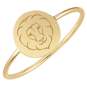 Engraved round medallion ring - Leo - 9K yellow gold - Zodiac Yours Collection - Edenly Yours