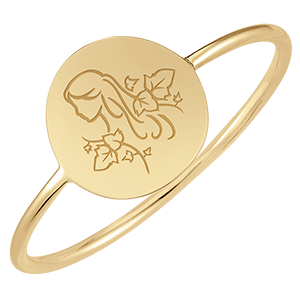 Engraved round medallion ring - Virgo - 9K yellow gold - Zodiac Yours Collection - Edenly Yours