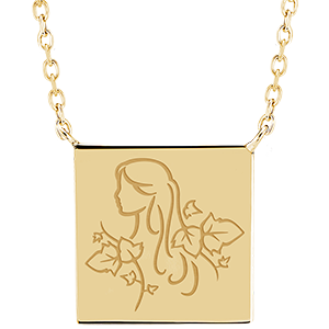 Collier médaille carrée gravée - Vierge - or jaune 9 carats - Collection Zodiac Yours - Edenly Yours