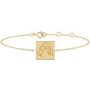 Bracelet médaille carrée gravée - Capricorne - or jaune 9 carats - Collection Zodiac Yours - Edenly Yours