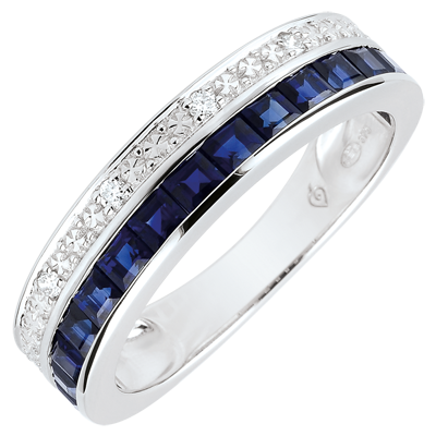 Anillo de matrimonio - Oro blanco 9 quilates - Zafiro azul Diamante - C3839
