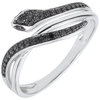 Anillo Serpiente Oro Blanco 18 Quilates Diamante Negro C2932