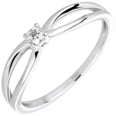 Bague De Fiançailles Femme En Or Blanc 18K Diamant Noir - Solitaire Élégant Et Brillant