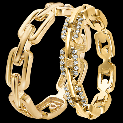 Cuban Link Duo Wedding Bands – Yellow Gold & Diamonds – 18ct Cuban Link Duo Wedding Bands – Yellow Gold & Diamonds – 18ct