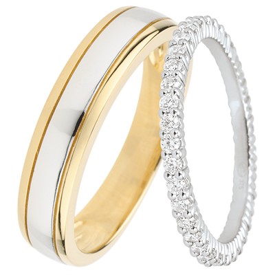 Dúo de alianzas Horizon & Radieuse – Oro amarillo y oro blanco & oro blanco y diamantes – 9 quilates