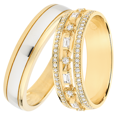 Duo d'alliances Horizon & Petite Impératrice- or jaune et or blanc & or jaune et diamants