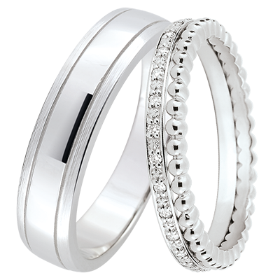 Duo trouwringen Horizon & Double rang – witgoud & diamanten – 18 karaat Duo trouwringen Horizon & Double rang – witgoud & diamanten – 18 karaat