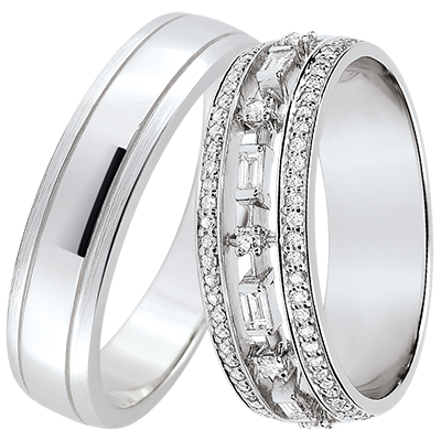 Duo Trouwringen Horizon & Petite Impératrice – Witgoud & Diamanten – 9 karaat Duo Trouwringen Horizon & Petite Impératrice – Witgoud & Diamanten – 9 karaat