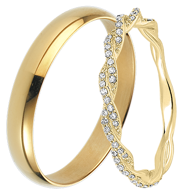 Duo trouwringen Pure & Olympe diamant – geelgoud & diamanten – 18 karaat Duo trouwringen Pure & Olympe diamant – geelgoud & diamanten – 18 karaat