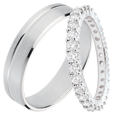 Duo trouwringen Pure & Origine – witgoud & diamanten – 18 karaat Duo trouwringen Pure & Origine – witgoud & diamanten – 18 karaat