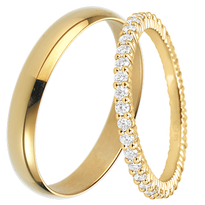 Duo trouwringen Pure & Radieuse – geelgoud & diamanten – 18 karaat Duo trouwringen Pure & Radieuse – geelgoud & diamanten – 18 karaat