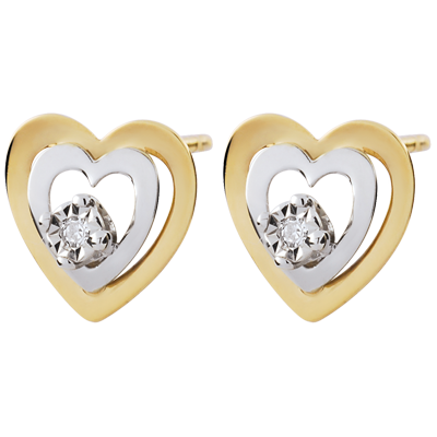 Earrings Heart - White and Yellow gold 