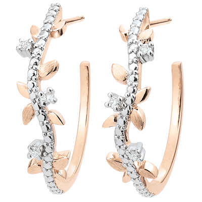 Earrings Leaves Woman Pink Gold 18 Carats Diamond White C3602