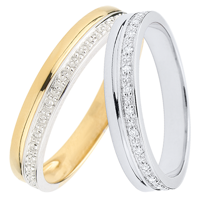 Elegance Trouwringsduo – Wit & Geelgoud en Witgoud met Diamanten – 9 karaat Elegance Trouwringsduo – Wit & Geelgoud en Witgoud met Diamanten – 9 karaat