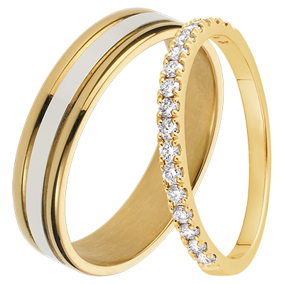 Esther & Bettina duoweddingringen – Wit- en geelgoud & Geelgoud en diamanten – 18 karaat Esther & Bettina duoweddingringen – Wit- en geelgoud & Geelgoud en diamanten – 18 karaat