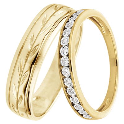 Jardin Enchanté & Serti Magique Wedding Band Duo – Yellow Gold & Diamonds – 18 Carat