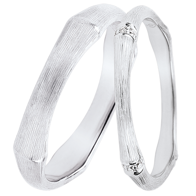 Jungle Sacrée Duo – White Gold & Diamonds Wedding Rings – 9 Carats