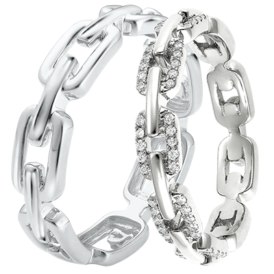 Maillon Cubain Duo Wedding Bands – White Gold & Diamonds – 18 Carats Maillon Cubain Duo Wedding Bands – White Gold & Diamonds – 18 Carats