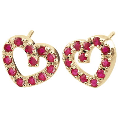 Boucles d'Oreilles Rubis Rouge forme Cœur & Or – Puces Femme