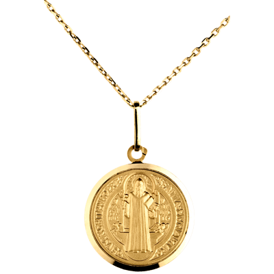 Médaille Saint Benoit en Argent Massif Bords Brillant - 18 mm