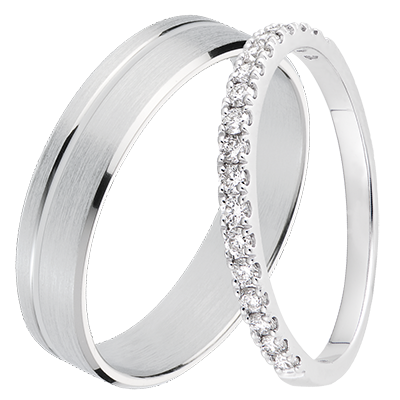 Prince & Bettina Trauring-Duo – Weißgold & Diamanten – 18-karätig