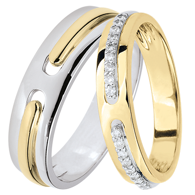 Promesse duoringen – Geel en witgoud & diamanten – 18 karaat Promesse duoringen – Geel en witgoud & diamanten – 18 karaat