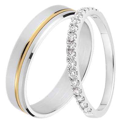 Pure & Bettina Trouwringsduo – Wit- & geelgoud & witgoud met diamanten – 18 karaat Pure & Bettina Trouwringsduo – Wit- & geelgoud & witgoud met diamanten – 18 karaat