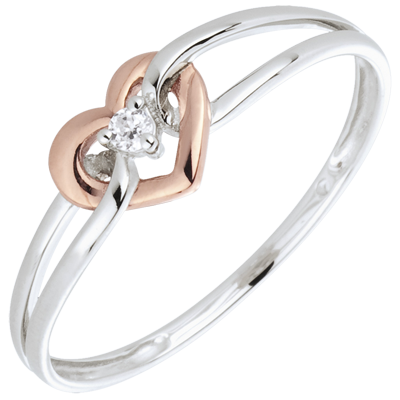 Ring Heart White And Pink Gold 18 Carats Diamond White C1602