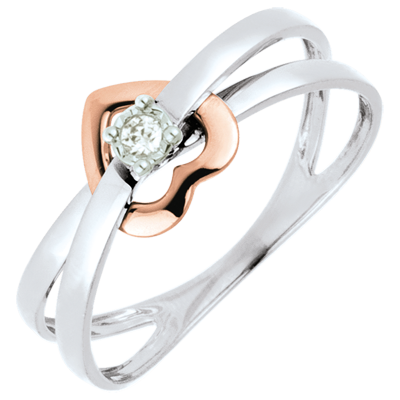 Ring Heart White And Pink Gold 18 Carats Diamond White C721