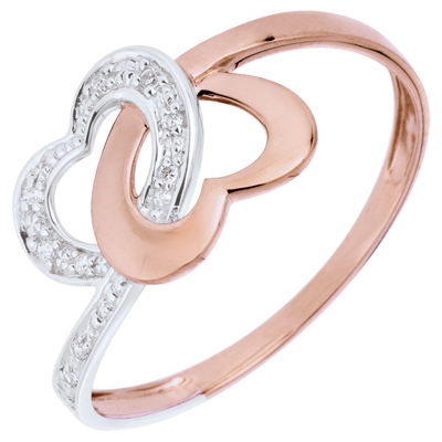 Ring Heart White And Pink Gold 9 Carats Diamond White C718