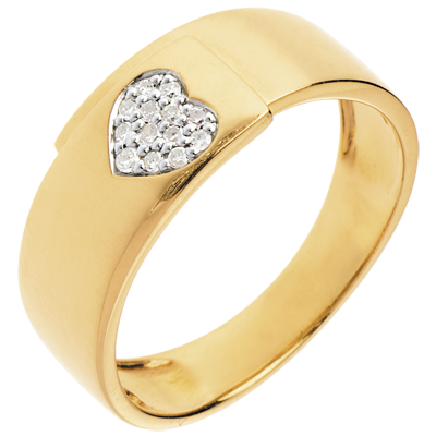 Ring Heart Yellow Gold 18 Carats Diamond White C100