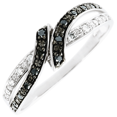 naakt Draaien vergroting Ring - Witgoud 18 karaat - Zwarte diamant - C2651