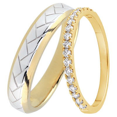 Tissage & Bettina Wedding Ring Duo – White & Yellow Gold, Yellow Gold and Diamonds – 18 Carat